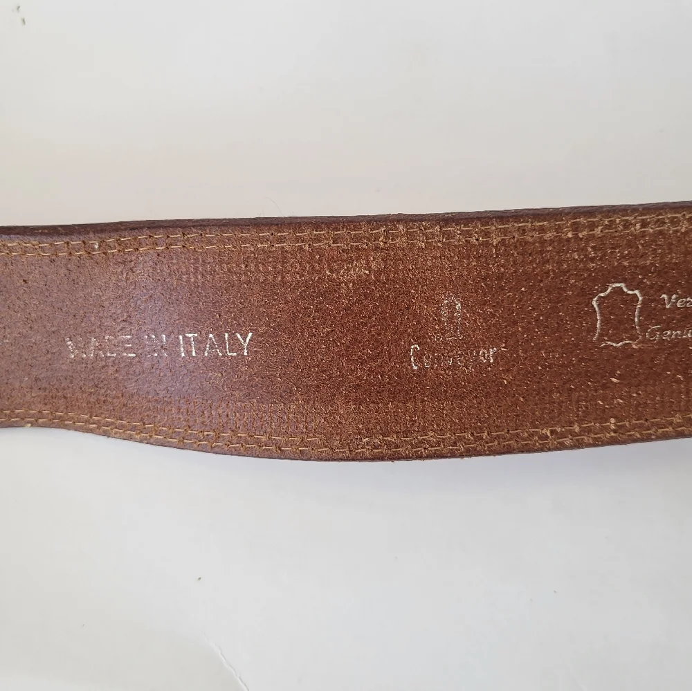 Conveyor women's belt tan cognac genuine leather brass buckle Italy